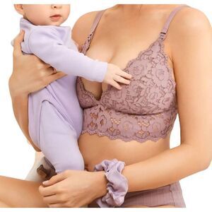 NWT Momanda Bra Women's 40DD Rose Brown Lace Plunge Nursing Bralette Wire Free